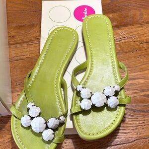 Boden lime Green jeweled slides Sandals with White Accents sz 41